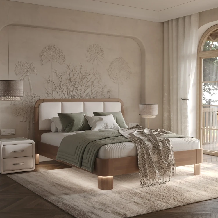 Кровать Райтон Hemwood береза (Искусственная замша) 90 х 190 см, Aurora Экрю/Антик (береза)